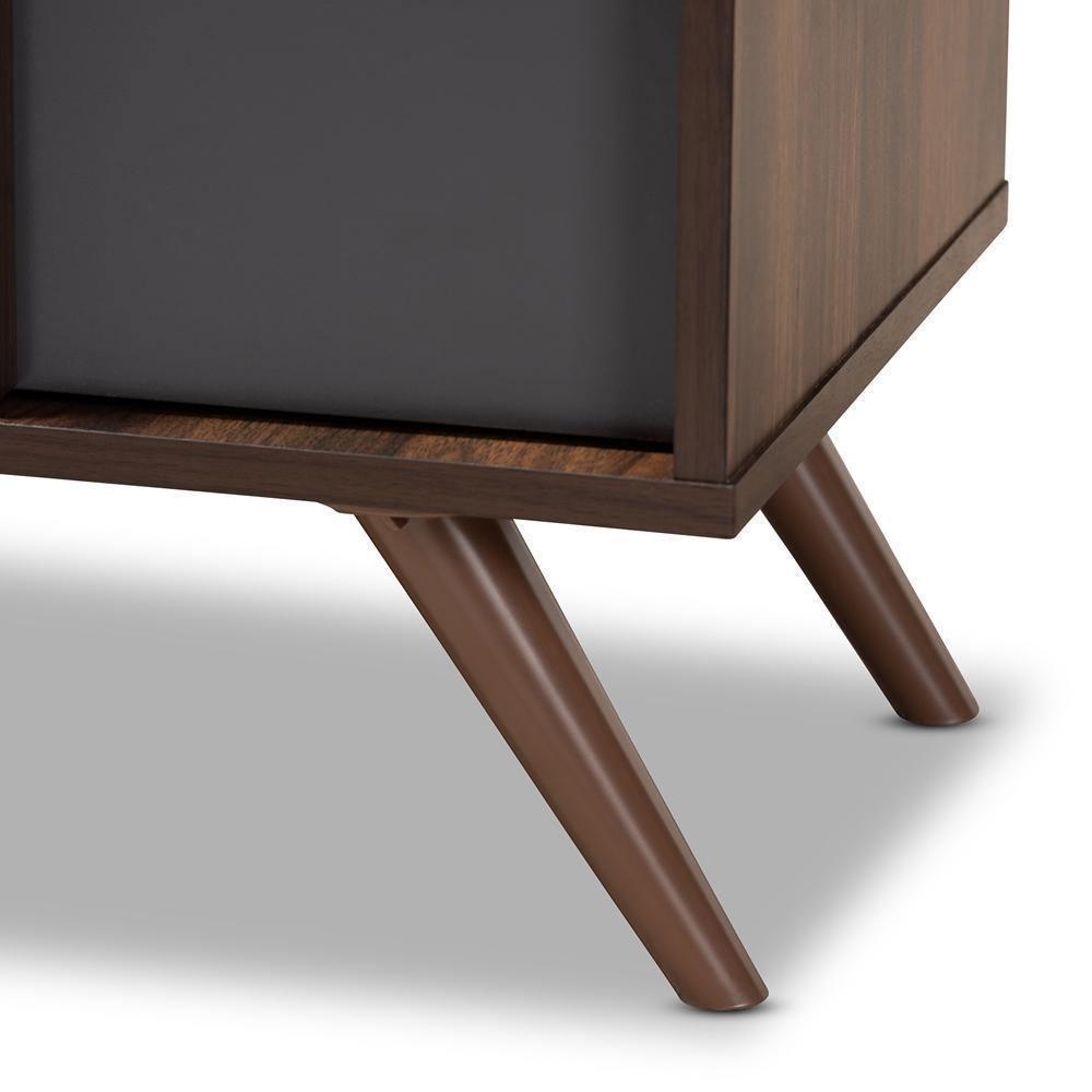 Naoki Modern and Contemporary Two-Tone Grey and Walnut Finished Wood 2-Door Shoe Cabinet FredCo