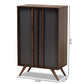 Naoki Modern and Contemporary Two-Tone Grey and Walnut Finished Wood 2-Door Shoe Cabinet FredCo
