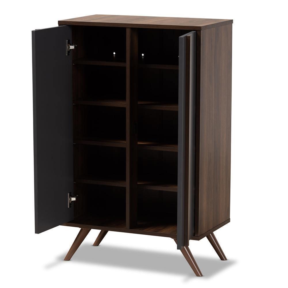 Naoki Modern and Contemporary Two-Tone Grey and Walnut Finished Wood 2-Door Shoe Cabinet FredCo