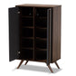 Naoki Modern and Contemporary Two-Tone Grey and Walnut Finished Wood 2-Door Shoe Cabinet FredCo