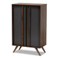 Naoki Modern and Contemporary Two-Tone Grey and Walnut Finished Wood 2-Door Shoe Cabinet FredCo