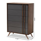 Naoki Modern and Contemporary Two-Tone Grey and Walnut Finished Wood 5-Drawer Bedroom Chest FredCo
