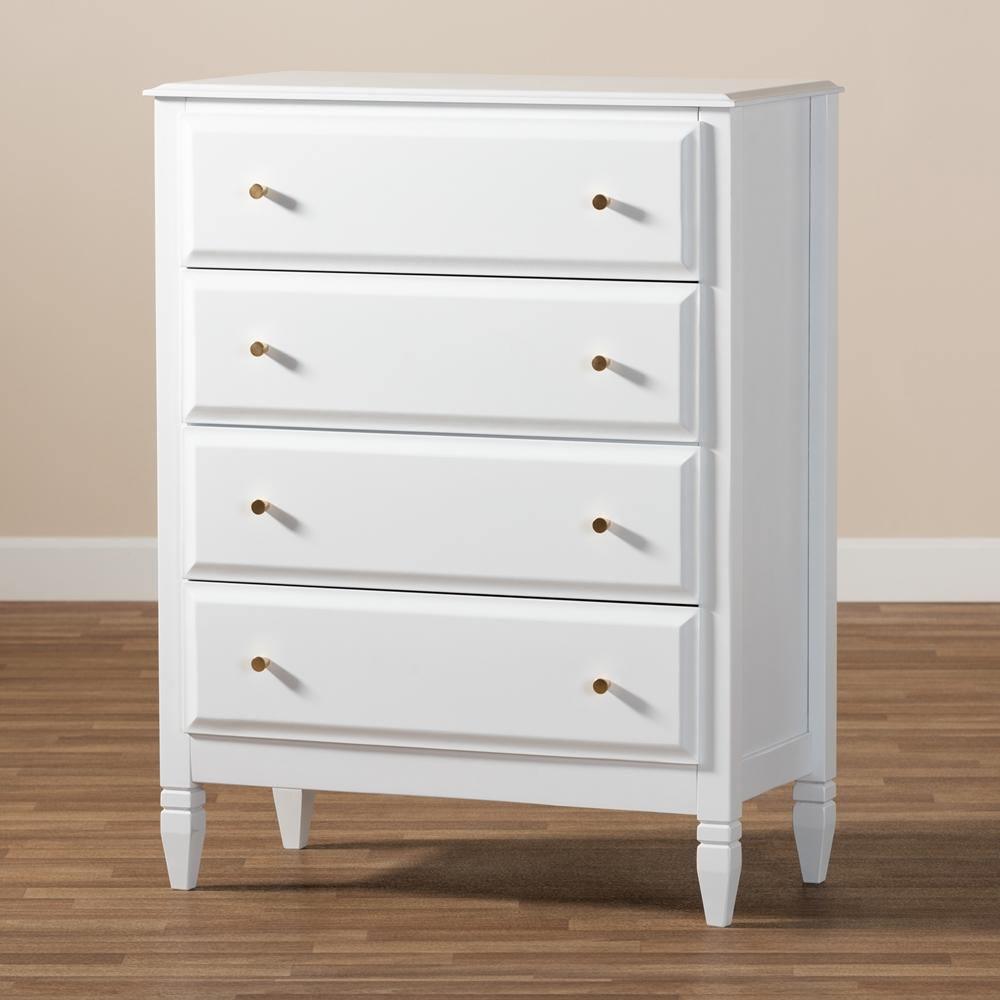 Naomi Classic and Transitional White Finished Wood 4-Drawer Bedroom Chest FredCo