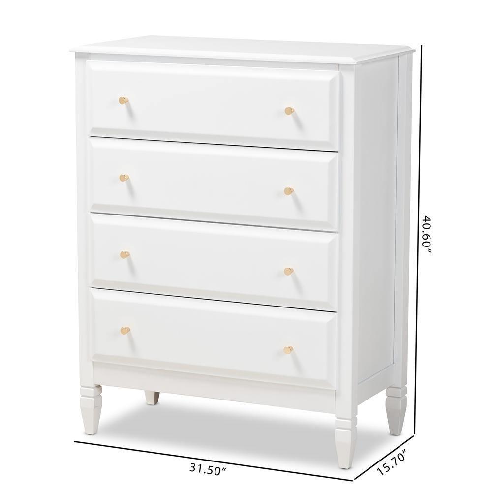 Naomi Classic and Transitional White Finished Wood 4-Drawer Bedroom Chest FredCo