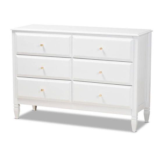 Naomi Classic and Transitional White Finished Wood 6-Drawer Bedroom Dresser FredCo
