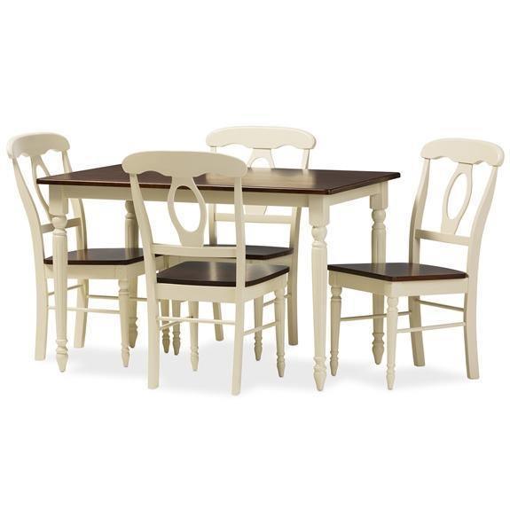 Napoleon French Country Cottage Buttermilk and "Cherry" Brown Finishing Wood 5-Piece Dining Set FredCo
