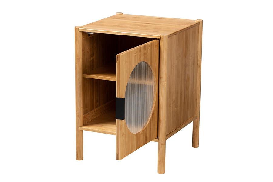 Naresh Mid-Century Modern Transitional Natural Brown Bamboo Wood 1-Door End Table FredCo