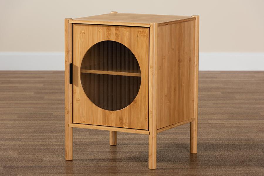 Naresh Mid-Century Modern Transitional Natural Brown Bamboo Wood 1-Door End Table FredCo