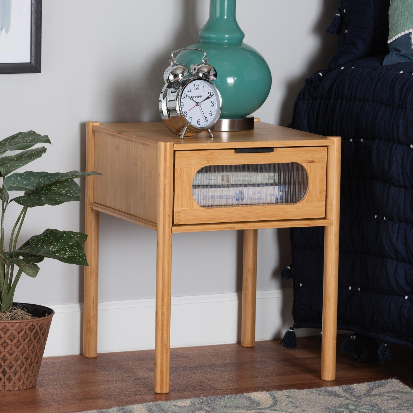 Naresh Mid-Century Modern Transitional Natural Brown Bamboo Wood 1-Drawer End Table FredCo