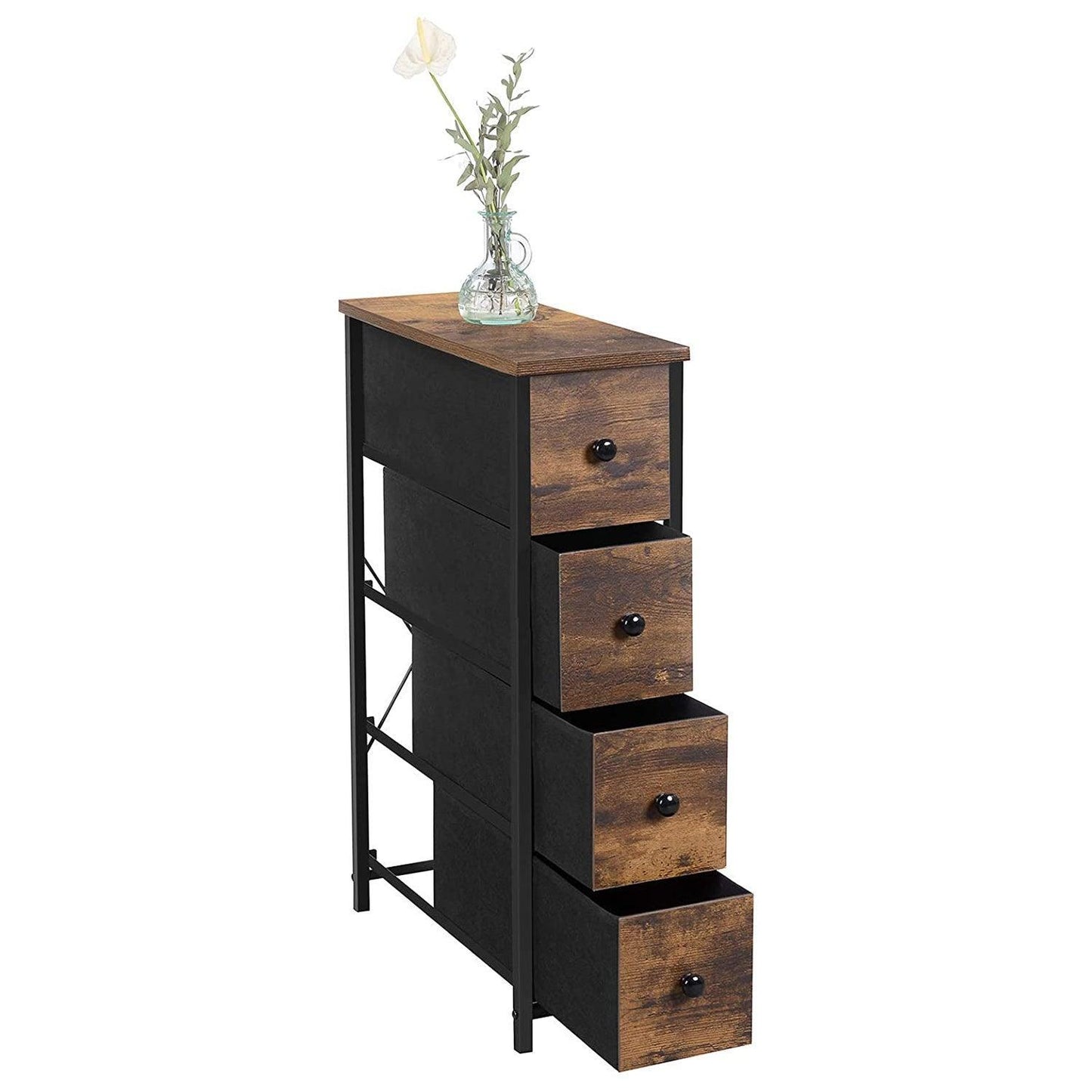 Narrow Dresser with 4 Fabric Drawers, Brown and Black FredCo