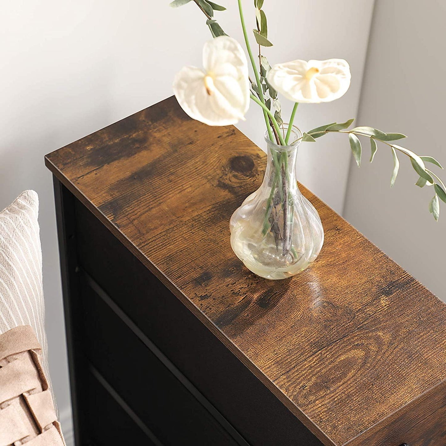 Narrow Dresser with 4 Fabric Drawers, Brown and Black FredCo