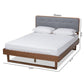 Natalia Mid-Century Modern Dark Grey Fabric Upholstered and Ash Walnut Finished Wood Queen Size Platform Bed FredCo