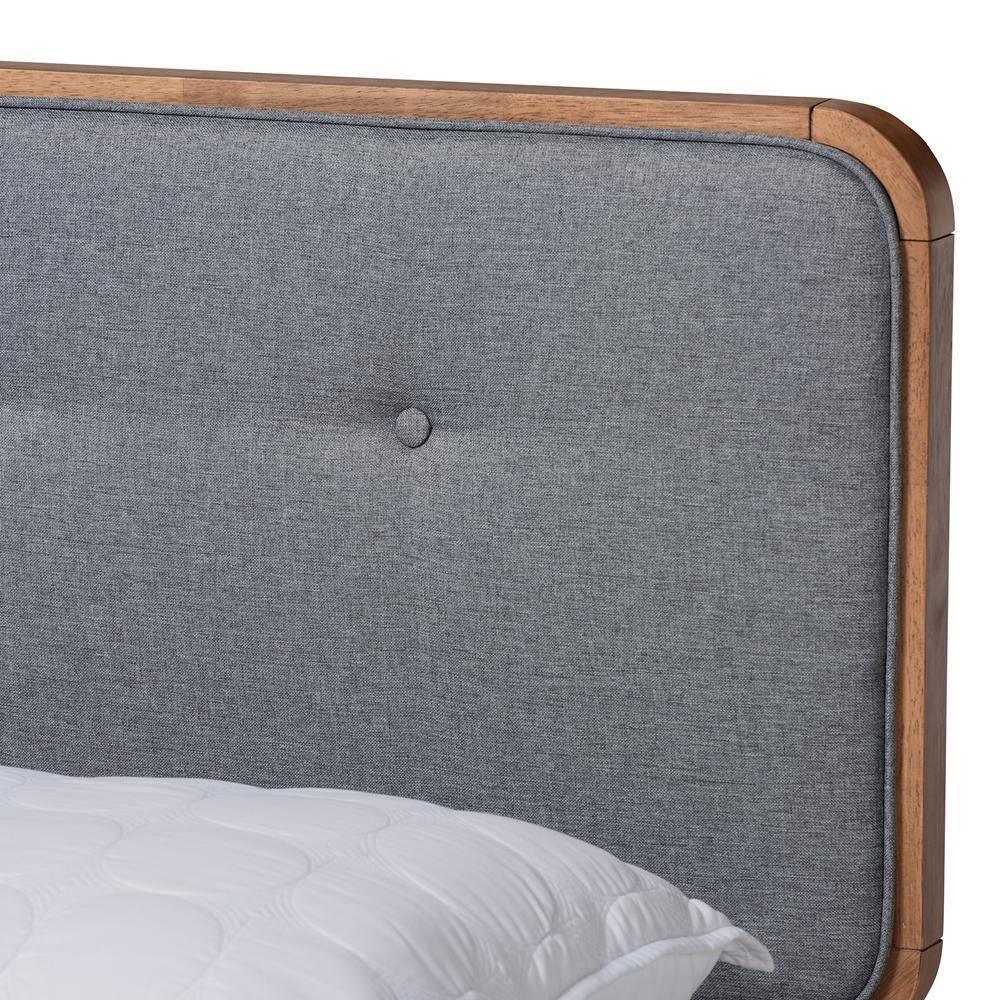 Natalia Mid-Century Modern Dark Grey Fabric Upholstered and Ash Walnut Finished Wood Queen Size Platform Bed FredCo