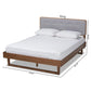 Natalia Mid-Century Modern Light Grey Fabric Upholstered and Ash Walnut Finished Wood King Size Platform Bed FredCo
