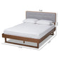 Natalia Mid-Century Modern Light Grey Fabric Upholstered and Ash Walnut Finished Wood Queen Size Platform Bed FredCo