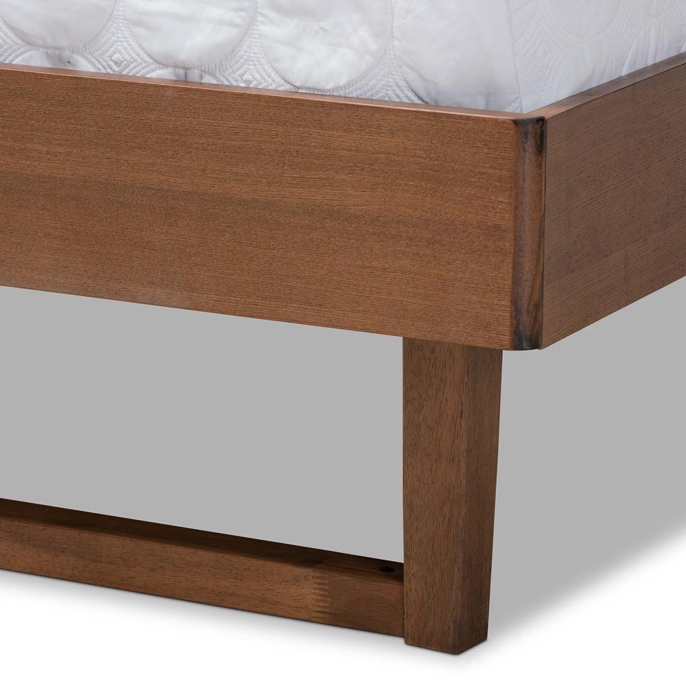 Natalia Mid-Century Modern Light Grey Fabric Upholstered and Ash Walnut Finished Wood Queen Size Platform Bed FredCo