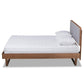 Natalia Mid-Century Modern Light Grey Fabric Upholstered and Ash Walnut Finished Wood Queen Size Platform Bed FredCo
