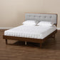 Natalia Mid-Century Modern Light Grey Fabric Upholstered and Ash Walnut Finished Wood Queen Size Platform Bed FredCo