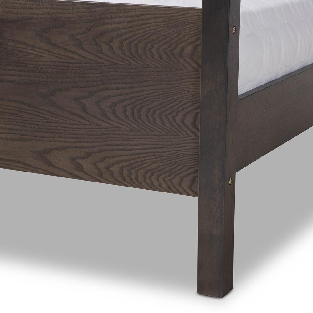 Natasha Modern and Contemporary Grey Fabric Upholstered and Dark Grey Oak Finished Wood Queen Size Platform Canopy Bed FredCo