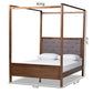 Natasha Modern and Contemporary Grey Fabric Upholstered and Walnut Brown Finished Wood Queen Size Platform Canopy Bed FredCo