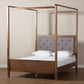 Natasha Modern and Contemporary Grey Fabric Upholstered and Walnut Brown Finished Wood Queen Size Platform Canopy Bed FredCo