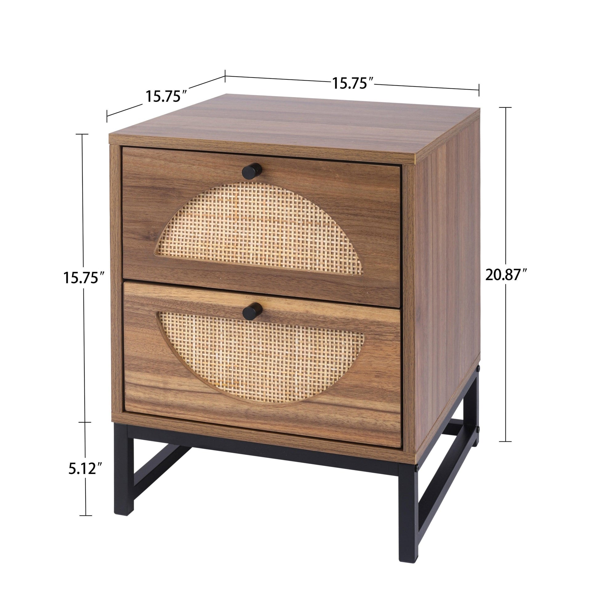 Natural rattan，2 Drawer side table，Nightstand Side Table Bedroo FredCo