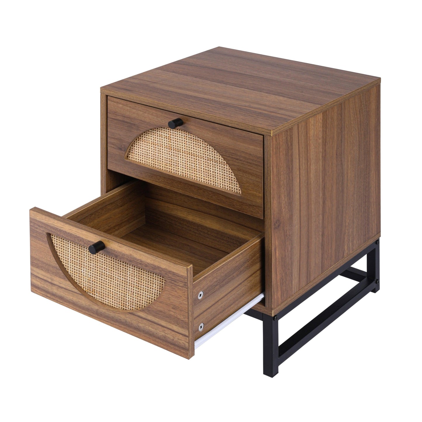 Natural rattan，2 Drawer side table，Nightstand Side Table Bedroo FredCo