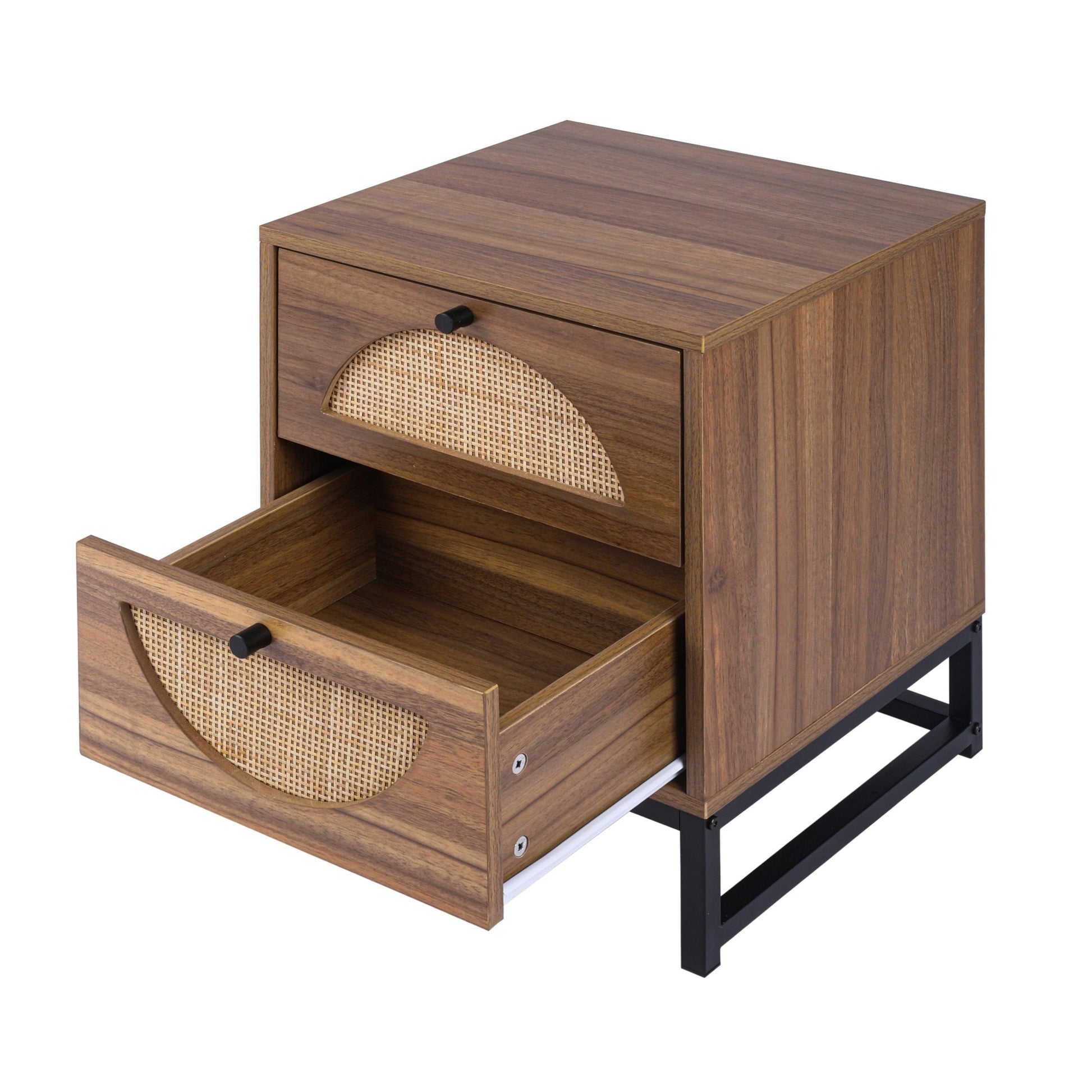 Natural rattan，2 Drawer side table，Nightstand Side Table Bedroo FredCo