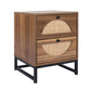 Natural rattan，2 Drawer side table，Nightstand Side Table Bedroo FredCo