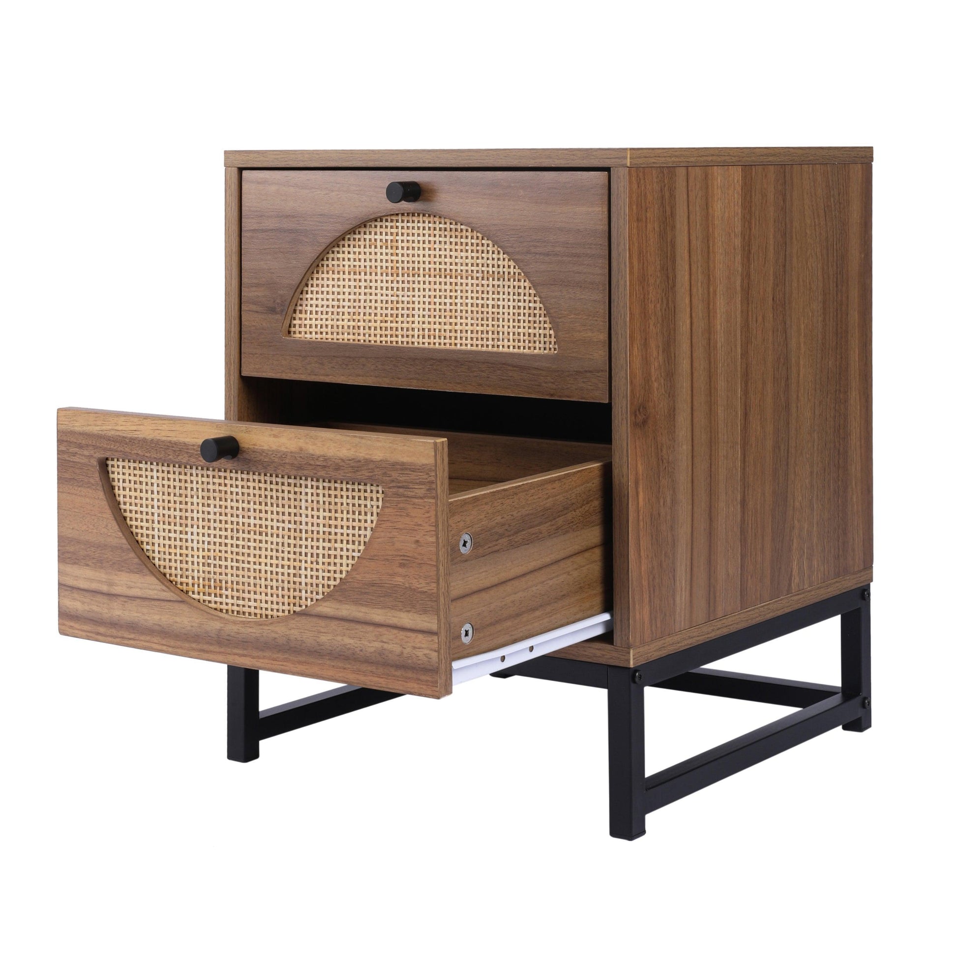 Natural rattan，2 Drawer side table，Nightstand Side Table Bedroo FredCo