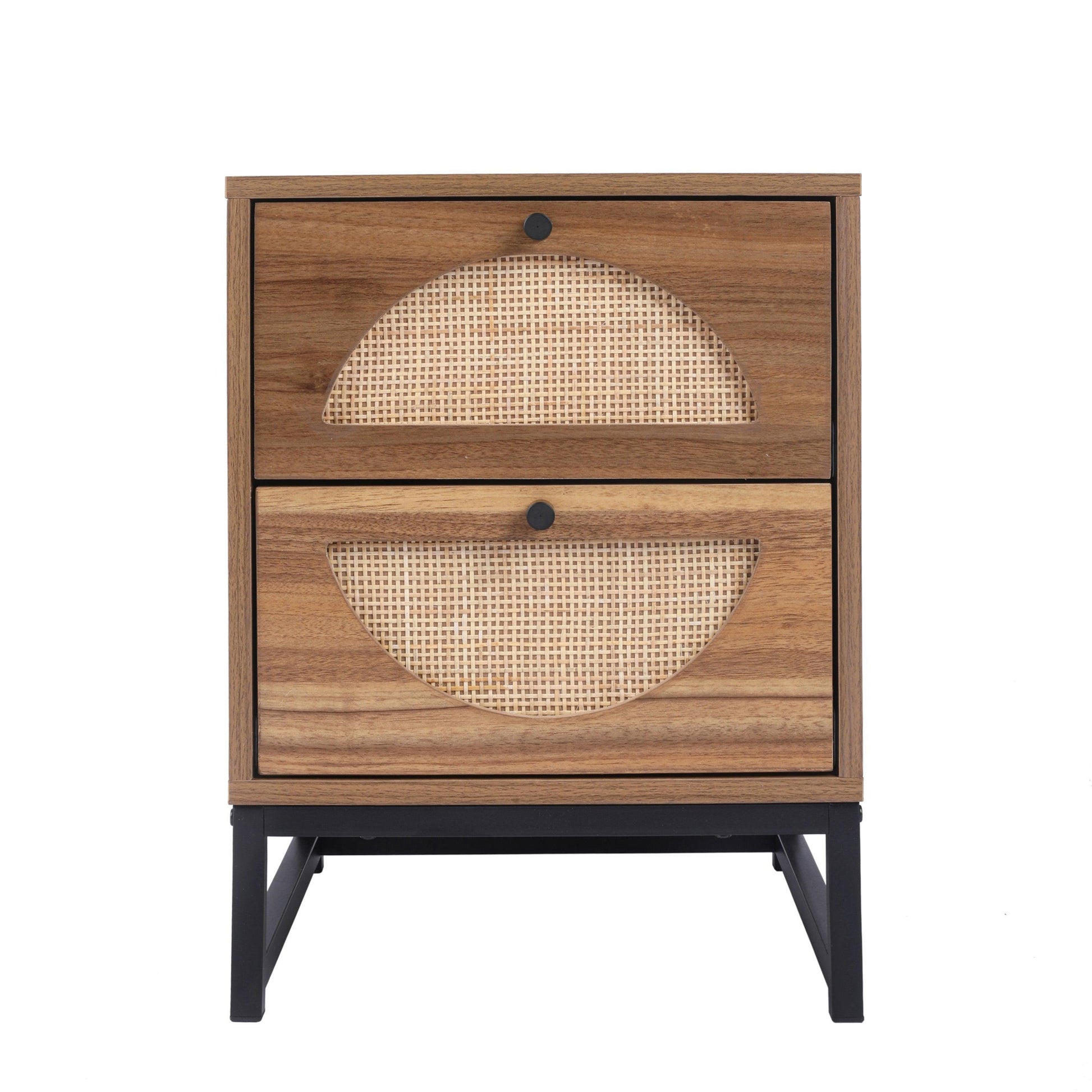 Natural rattan，2 Drawer side table，Nightstand Side Table Bedroo FredCo
