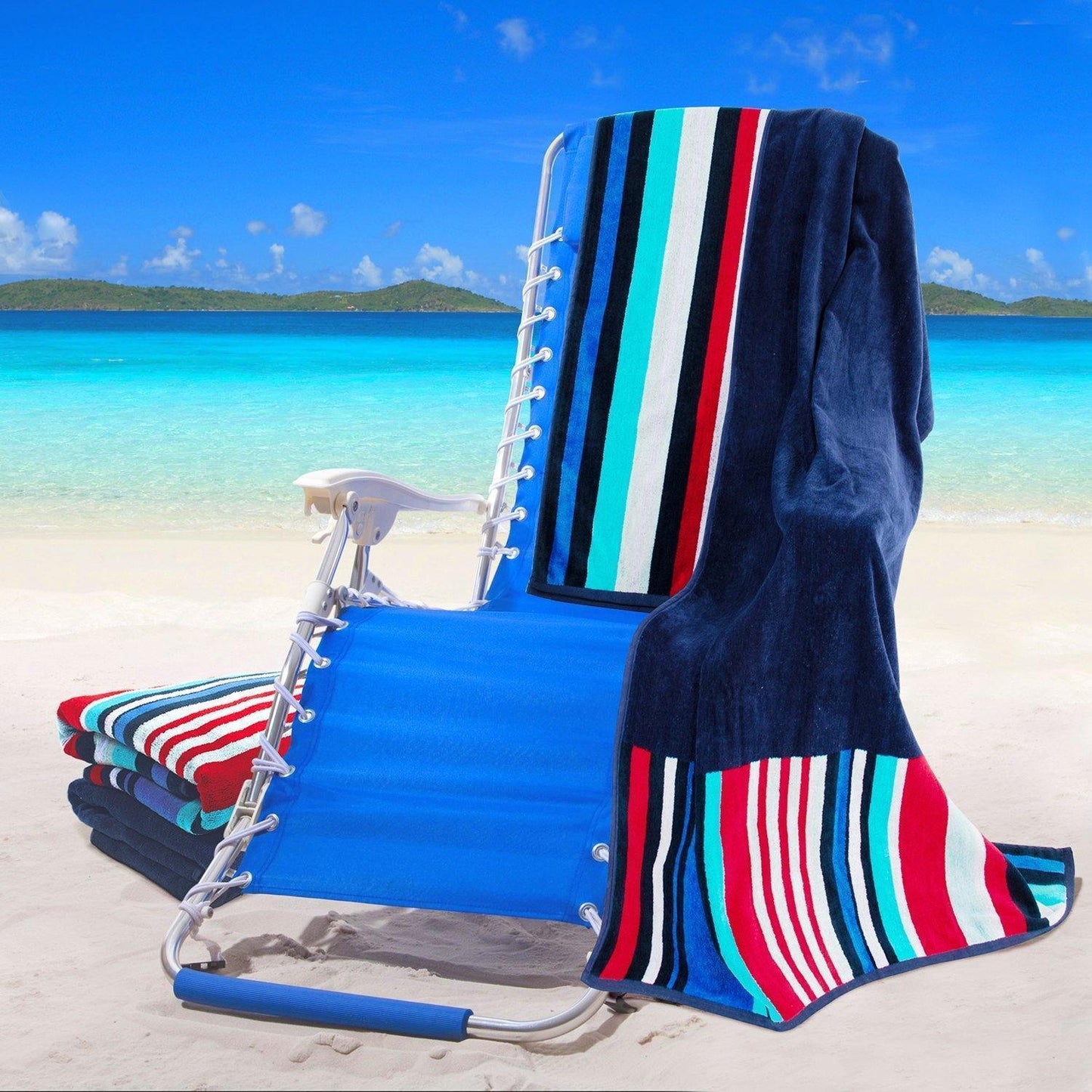 Nautical Stripes Egyptian Cotton Oversized Beach Towel Set, 2-Pieces FredCo