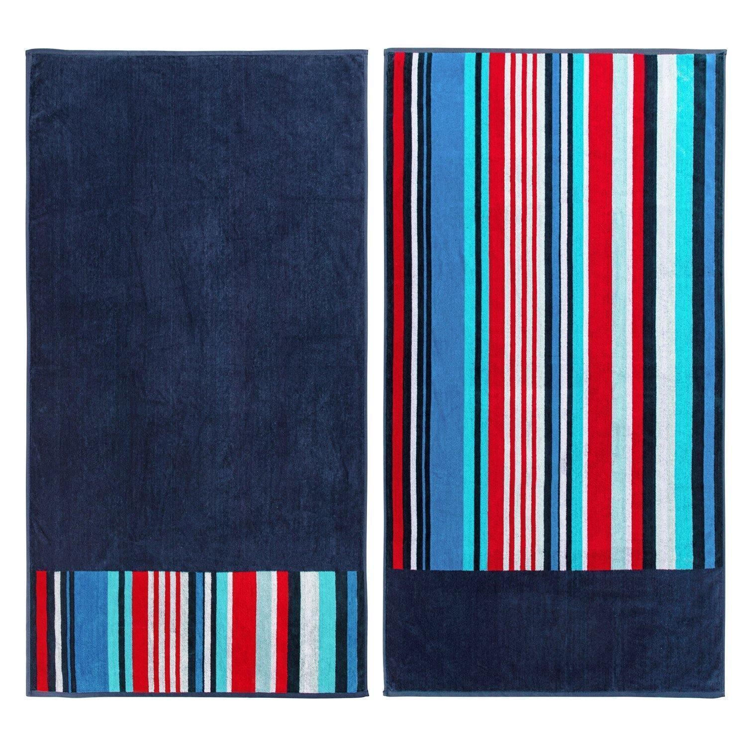 Nautical Stripes Egyptian Cotton Oversized Beach Towel Set, 2-Pieces FredCo