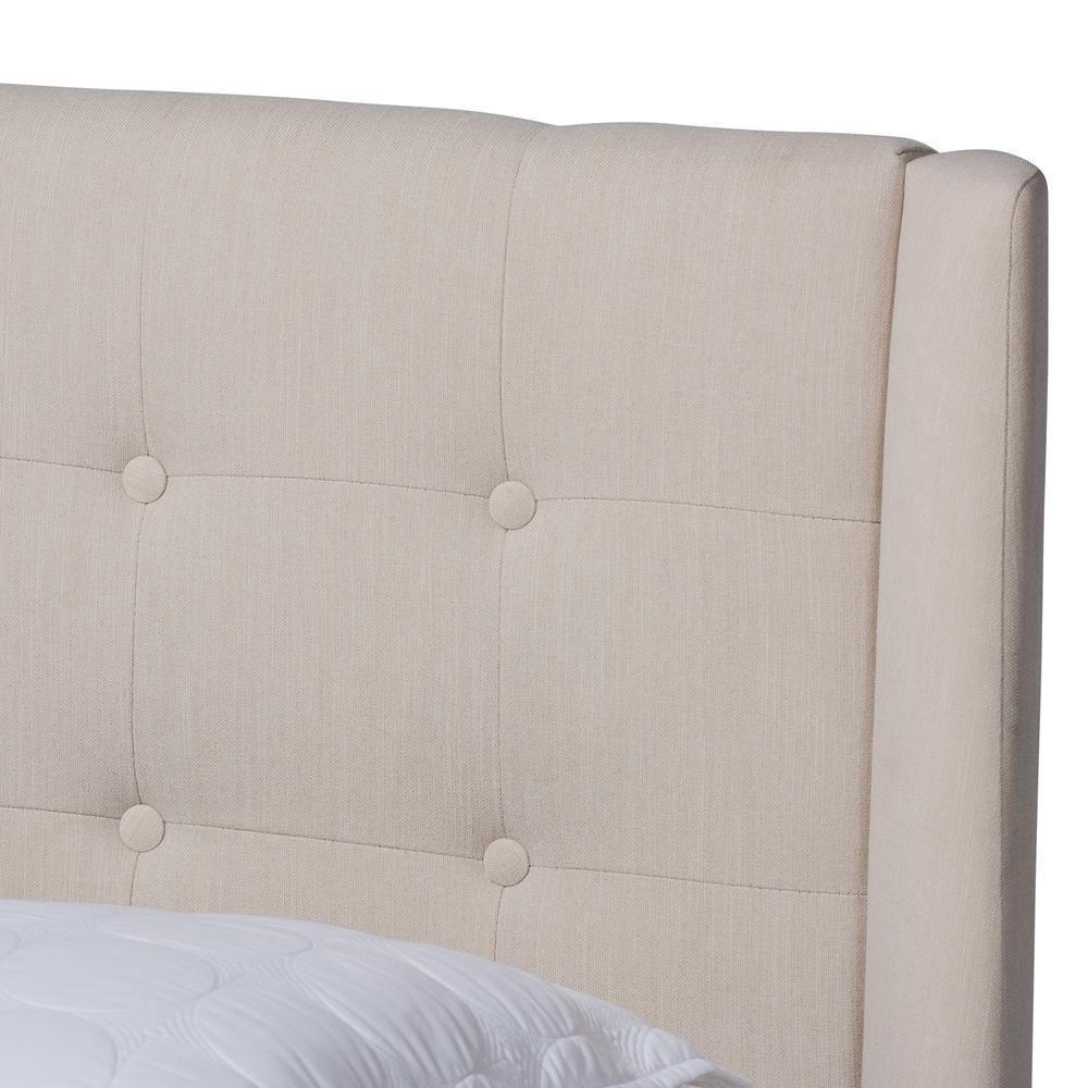 Naya Mid-Century Modern Beige Fabric Upholstered King Size Wingback Platform Bed FredCo