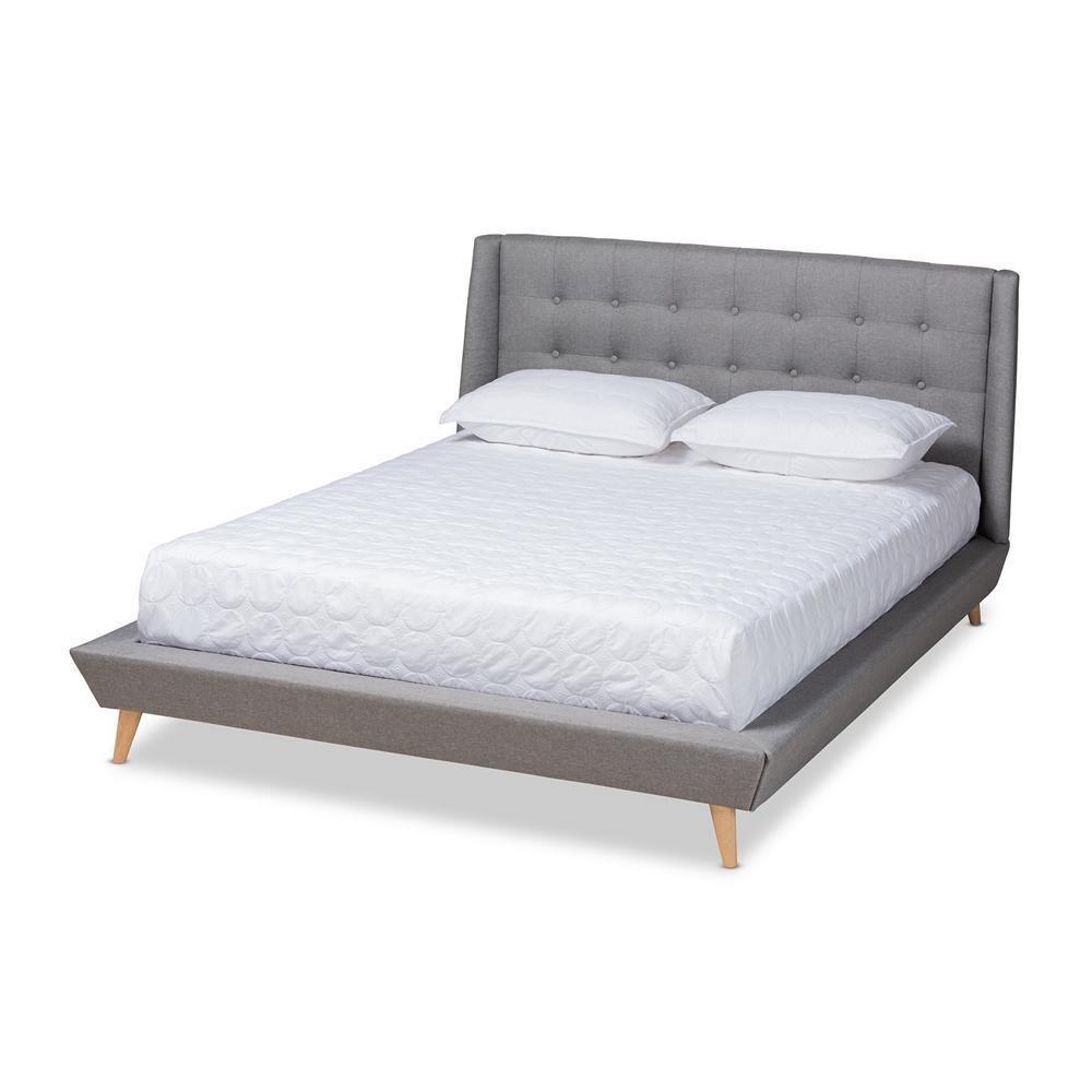 Naya Mid-Century Modern Grey Fabric Upholstered King Size Wingback Platform Bed FredCo