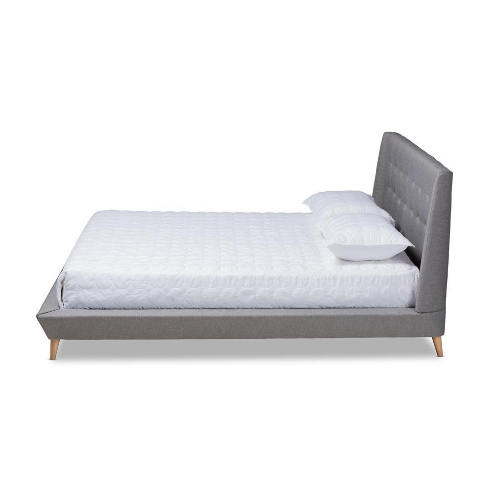 Naya Mid-Century Modern Grey Fabric Upholstered King Size Wingback Platform Bed FredCo