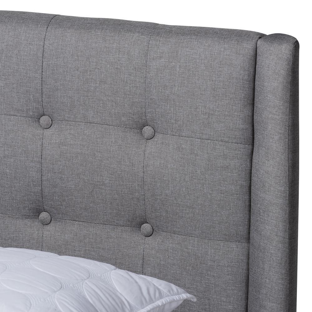 Naya Mid-Century Modern Grey Fabric Upholstered Queen Size Wingback Platform Bed FredCo