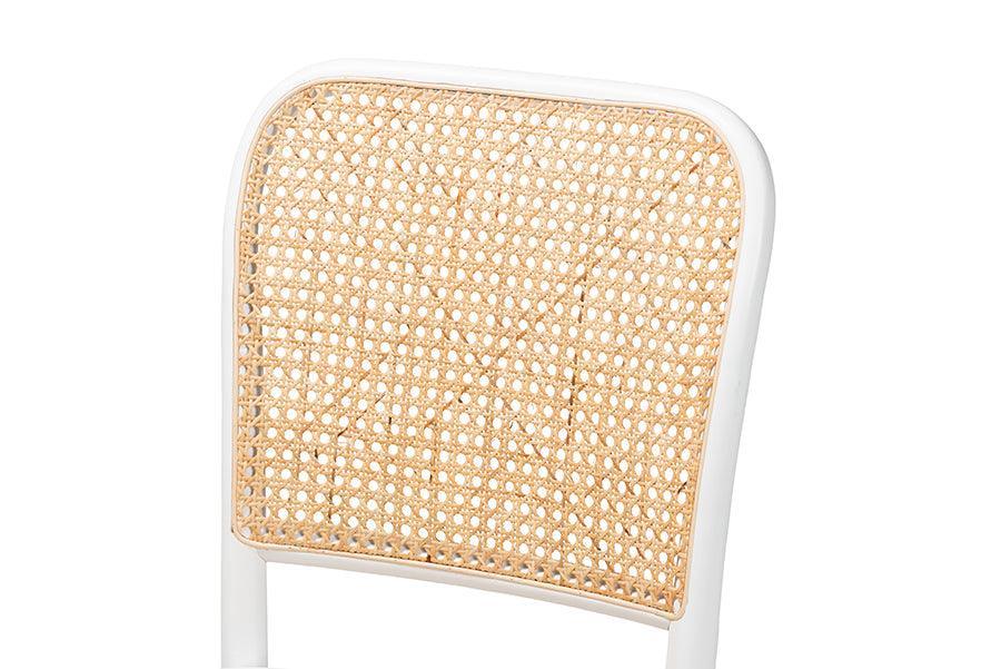 Neah Japandi White Wood and Natural Rattan 2-Piece Dining Chair Set FredCo