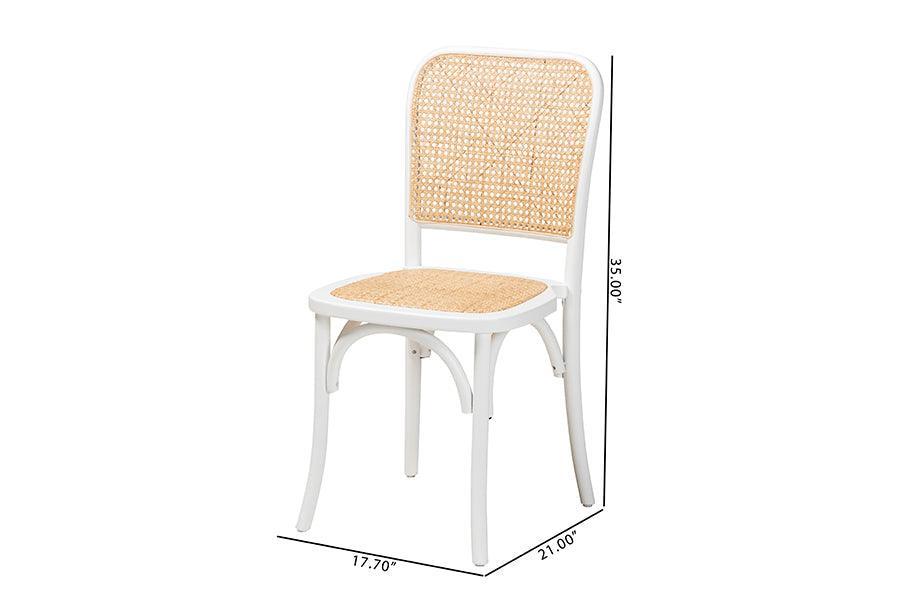 Neah Japandi White Wood and Natural Rattan 2-Piece Dining Chair Set FredCo