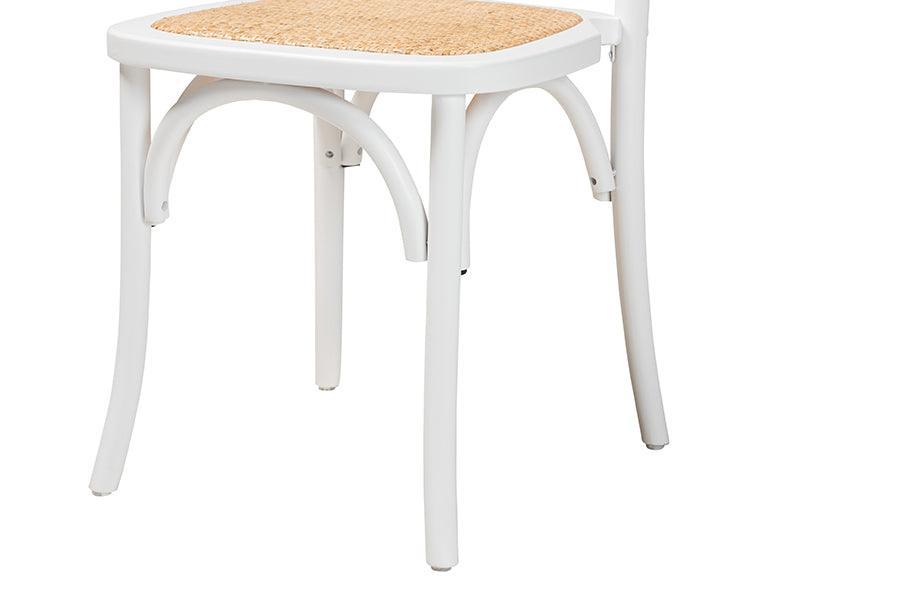 Neah Japandi White Wood and Natural Rattan 2-Piece Dining Chair Set FredCo