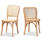 Neah Mid-Century Modern Brown Woven Rattan and Wood 2-Piece Cane Dining Chair Set FredCo
