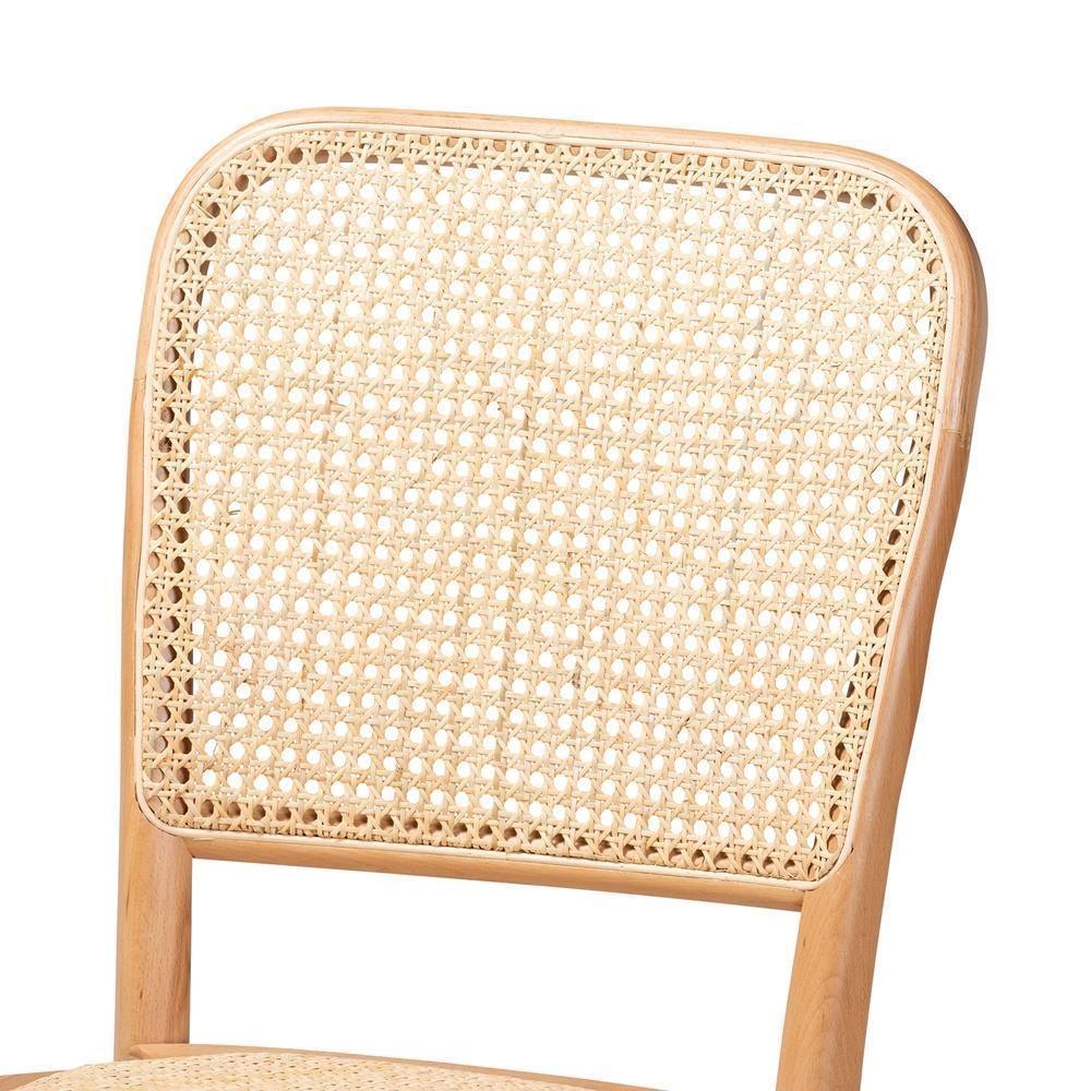 Neah Mid-Century Modern Brown Woven Rattan and Wood 2-Piece Cane Dining Chair Set FredCo