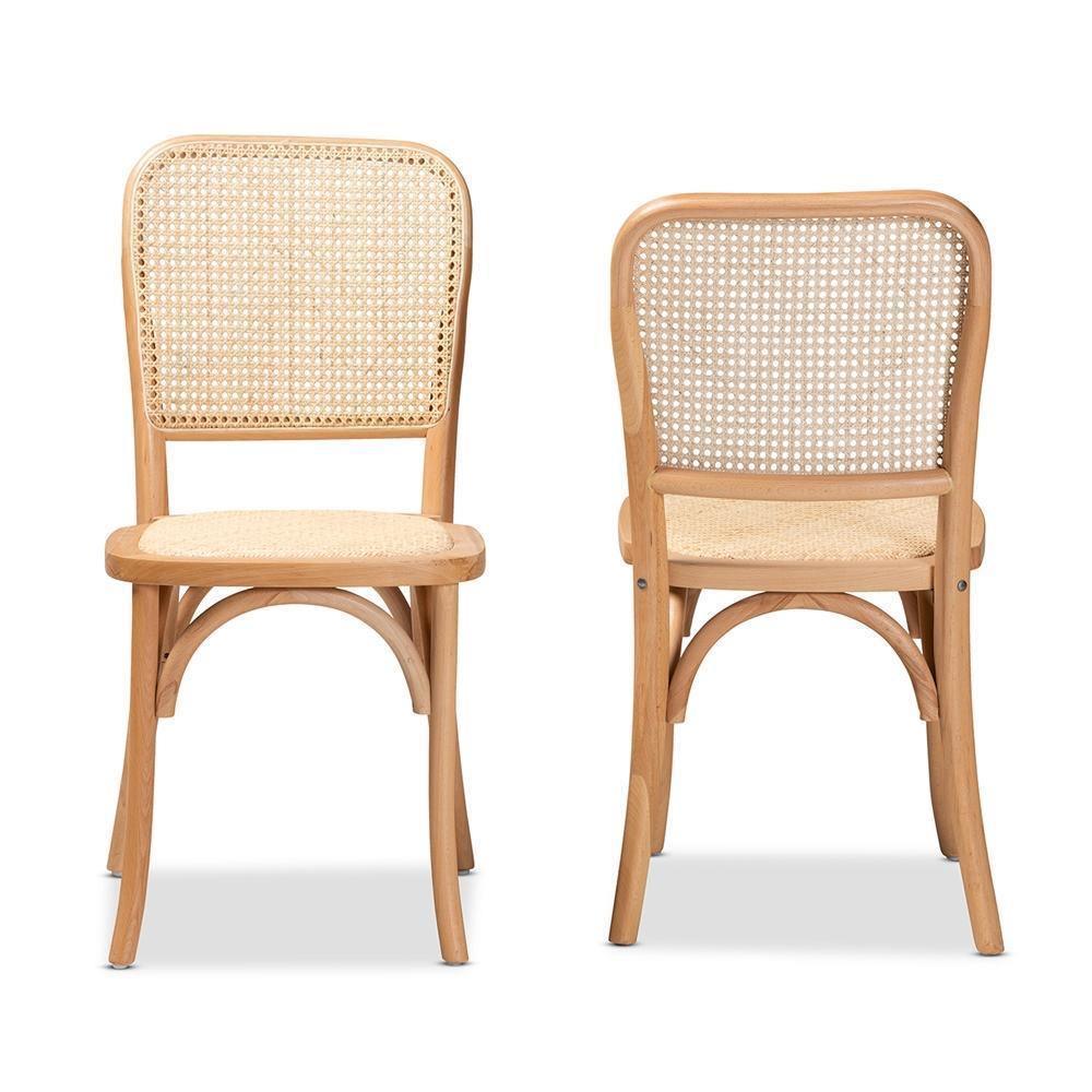 Neah Mid-Century Modern Brown Woven Rattan and Wood 2-Piece Cane Dining Chair Set FredCo