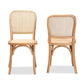 Neah Mid-Century Modern Brown Woven Rattan and Wood 2-Piece Cane Dining Chair Set FredCo