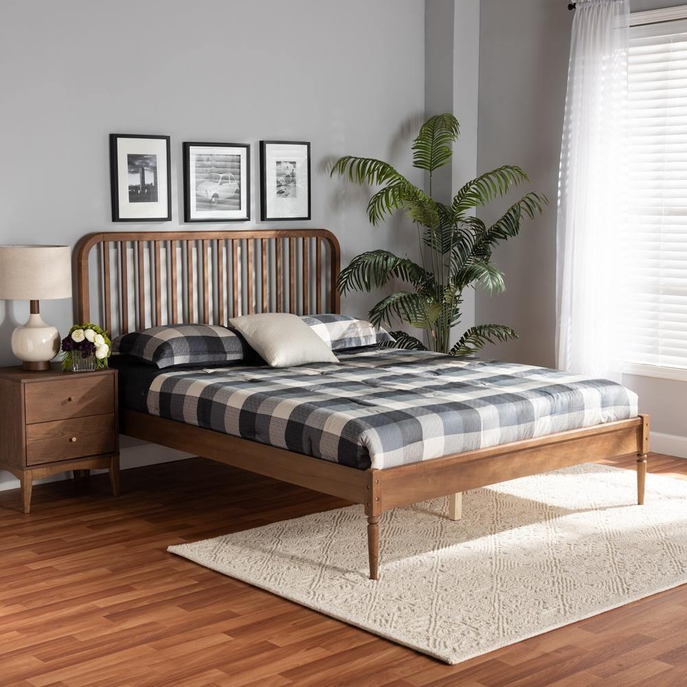 Neilan Modern and Contemporary Walnut Brown Finished Wood Queen Size Platform Bed FredCo