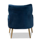 Nelson Modern Luxe and Glam Navy Blue Velvet Fabric Upholstered and Gold Finished Metal Armchair FredCo