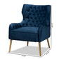 Nelson Modern Luxe and Glam Navy Blue Velvet Fabric Upholstered and Gold Finished Metal Armchair FredCo