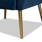 Nelson Modern Luxe and Glam Navy Blue Velvet Fabric Upholstered and Gold Finished Metal Armchair FredCo