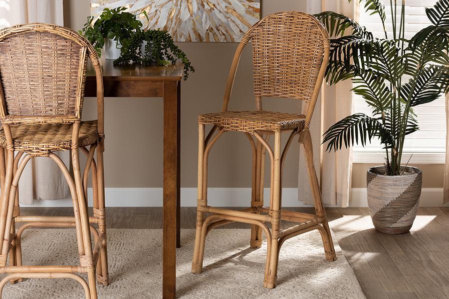 Neola Modern Bohemian Natural Rattan Bar Stool FredCo