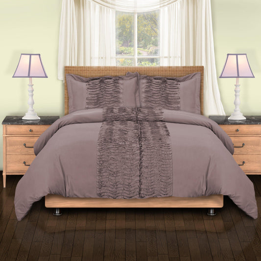 Neola Vintage Ruffled 3-Piece Duvet Cover and Pillow Sham Set FredCo